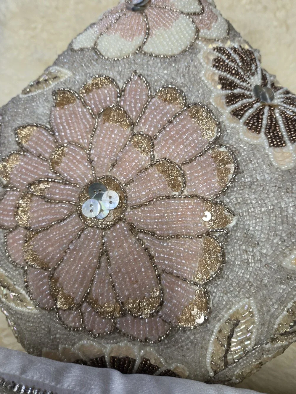 Set of 2 Pier 1 Imports Beaded Sequin Floral Throw Pillows Pink Gold Cream 11